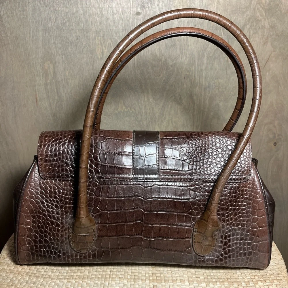 Loft Ann Taylor Brown Leather Faux Croc Handbag